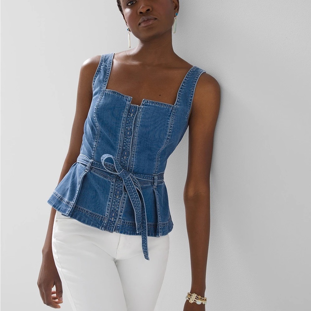 NWT White House black market denim bodice belted top. Such a cute top!